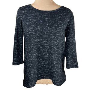 W5 Marled Black White 3/4 Sleeve Pullover Sweater Back Zip Sz M Medium